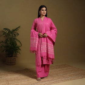 Pink - cotton jacquard kurta set (set of 3) 05 - handcrafted