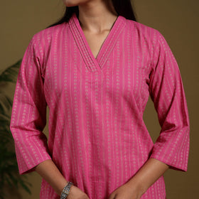 Pink - cotton jacquard kurta set (set of 3) 05 - handcrafted