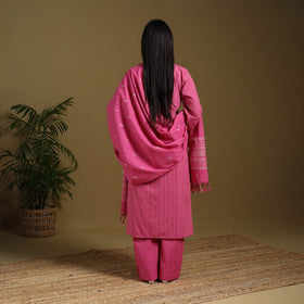 Pink - cotton jacquard kurta set (set of 3) 05 - handcrafted