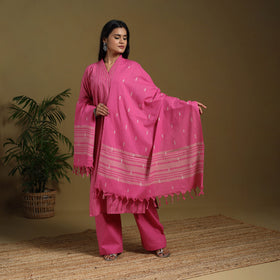Pink - cotton jacquard kurta set (set of 3) 05 - handcrafted