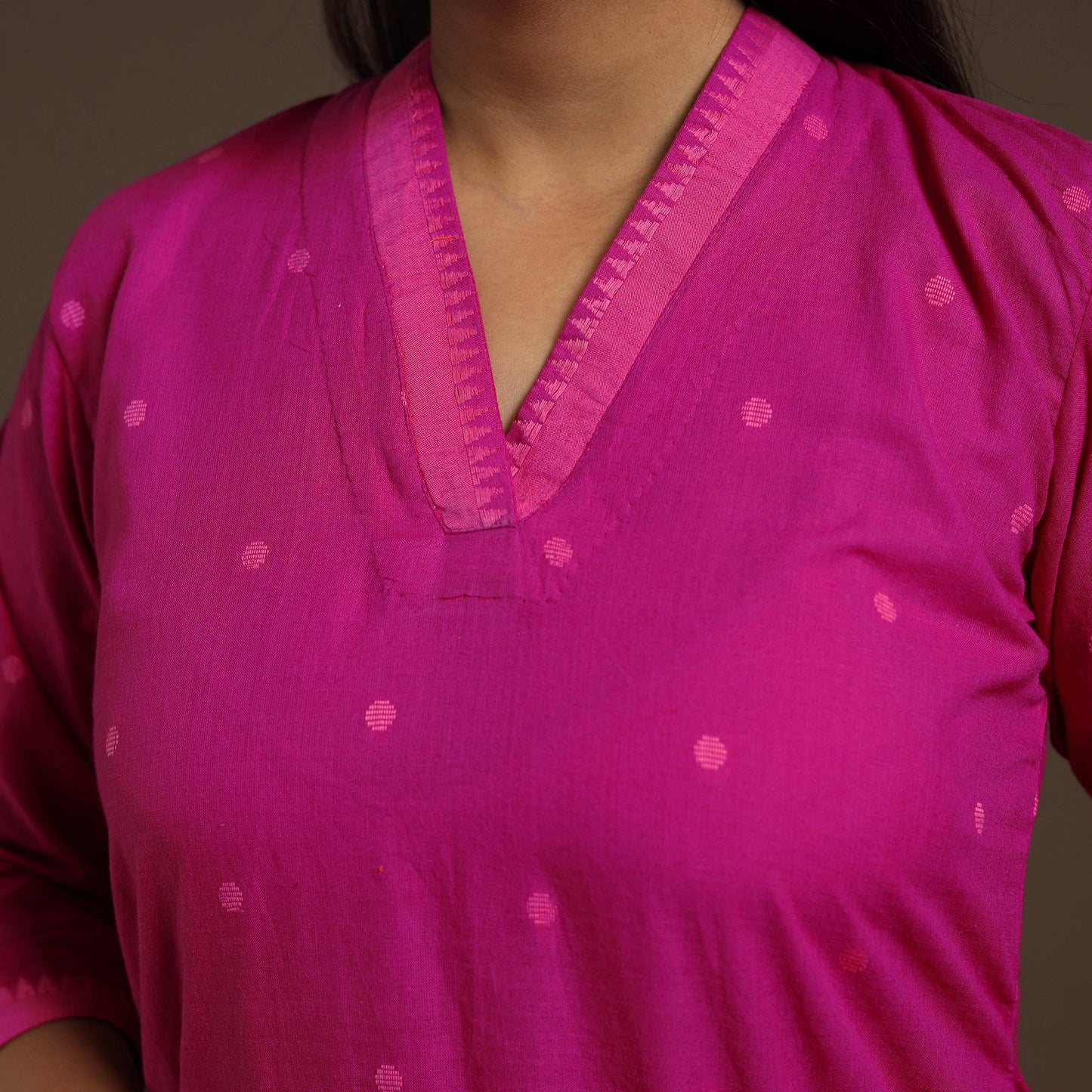 Pink Cotton Jacquard Kurta Set (Set of 3)