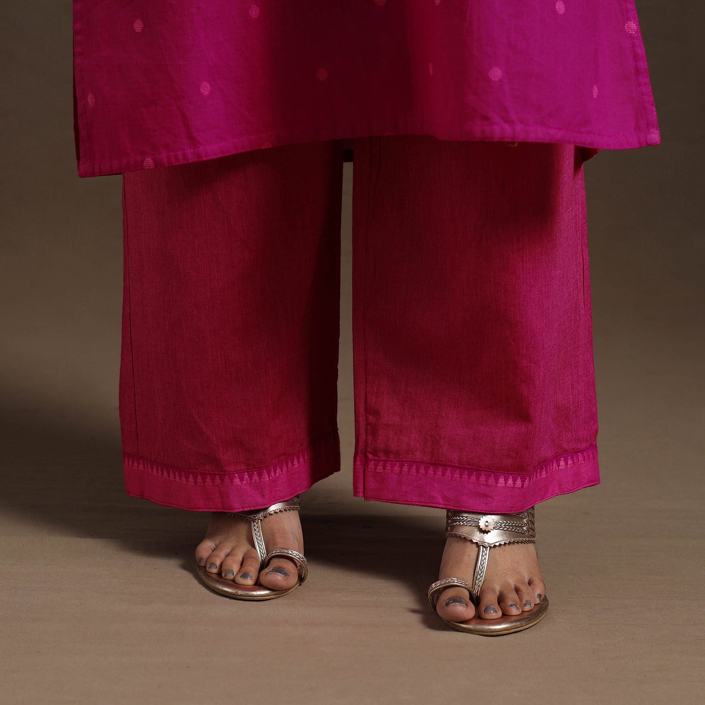 Pink Cotton Jacquard Kurta Set (Set of 3)