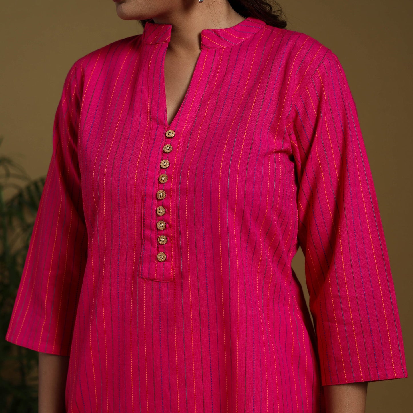 Pink - cotton jacquard kurta set (set of 3) 11 - handcrafted
