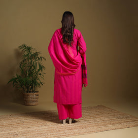 Pink - cotton jacquard kurta set (set of 3) 11 - handcrafted