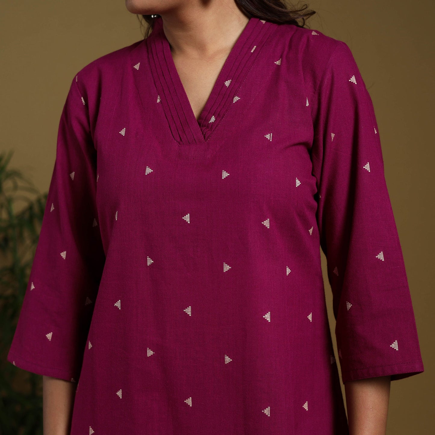 Pink - cotton jacquard kurta set (set of 3) 15 - handcrafted