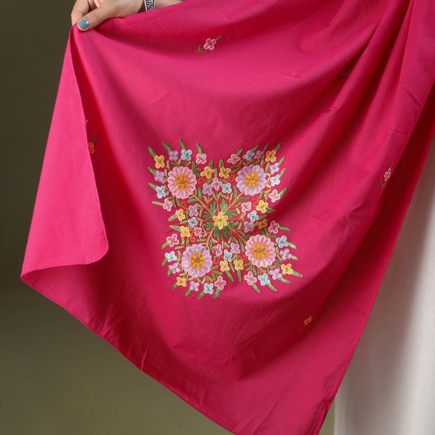  Pink Cotton Kashida Embroidery Stole