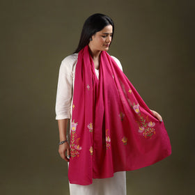 Pink Cotton Kashida Embroidery Stole