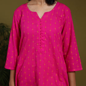 Cotton a-line jacquard kurta 06 - handcrafted