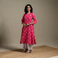 Pink - cotton a-line pochampally ikat kurta 02 - handcrafted