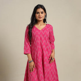 Pink Cotton A-Line Pochampally Ikat Kurta