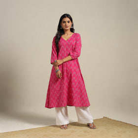 Pink Cotton A-Line Pochampally Ikat Kurta