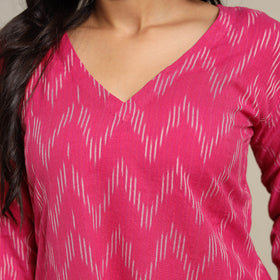 Pink Cotton A-Line Pochampally Ikat Kurta