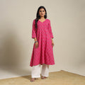 Pink Cotton A-Line Pochampally Ikat Kurta