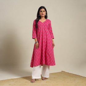 Pink Cotton A-Line Pochampally Ikat Kurta