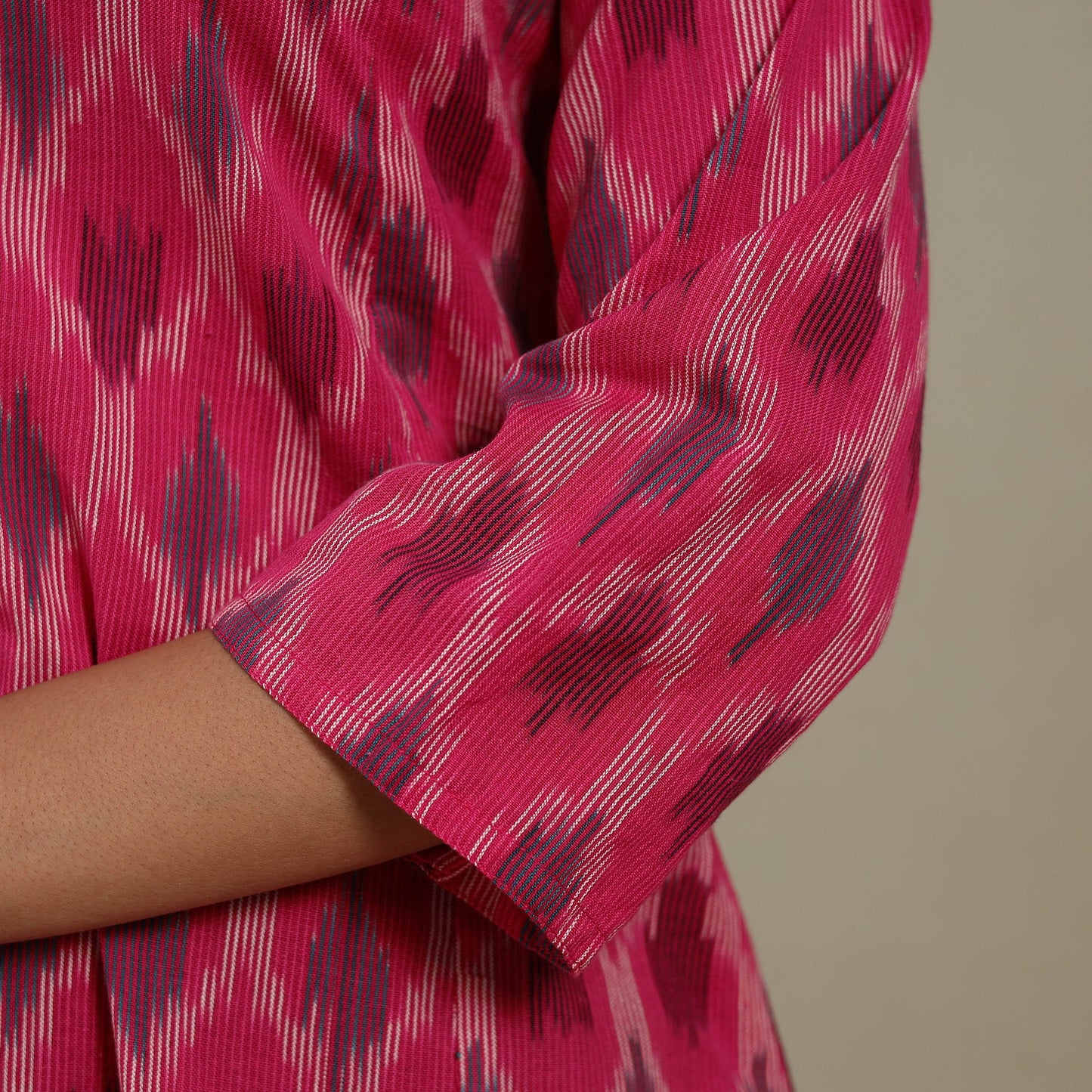 Pink - cotton a-line pochampally ikat kurta 15 - handcrafted