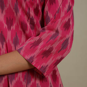 Pink - cotton a-line pochampally ikat kurta 15 - handcrafted