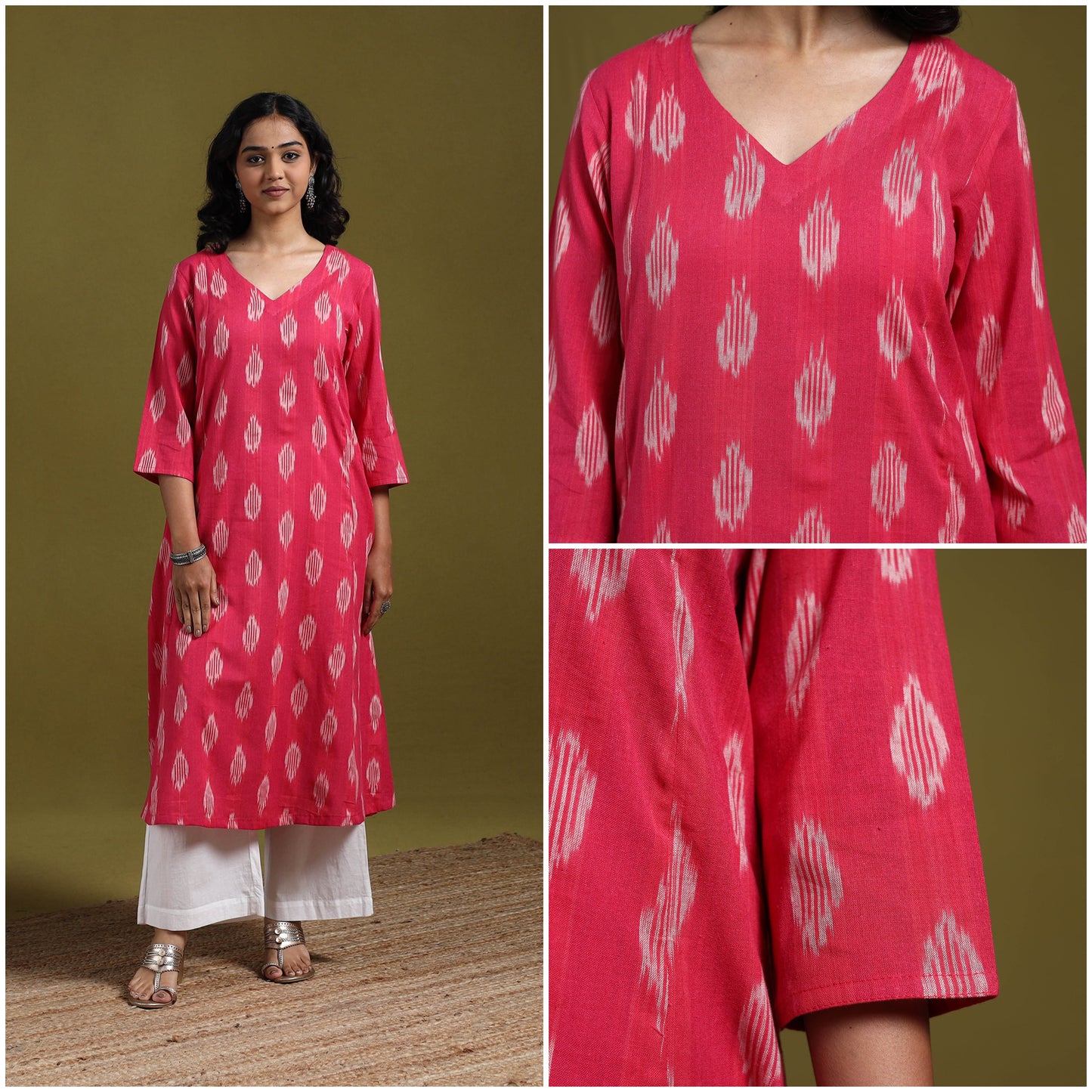 Cotton a-line pochampally ikat kurta for women 22