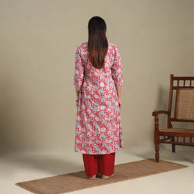 Pink - cotton a-line sanganeri kurta 03 - handcrafted