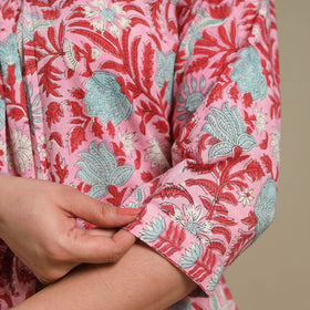 Pink - cotton a-line sanganeri kurta 03 - handcrafted
