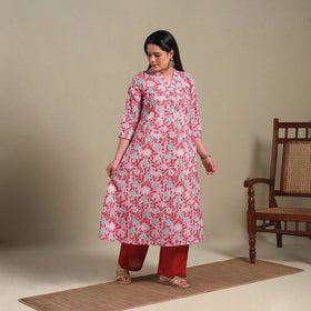 Pink - cotton a-line sanganeri kurta 03 - handcrafted