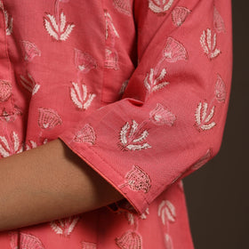 Pink - cotton a-line sanganeri kurta 04 - handcrafted