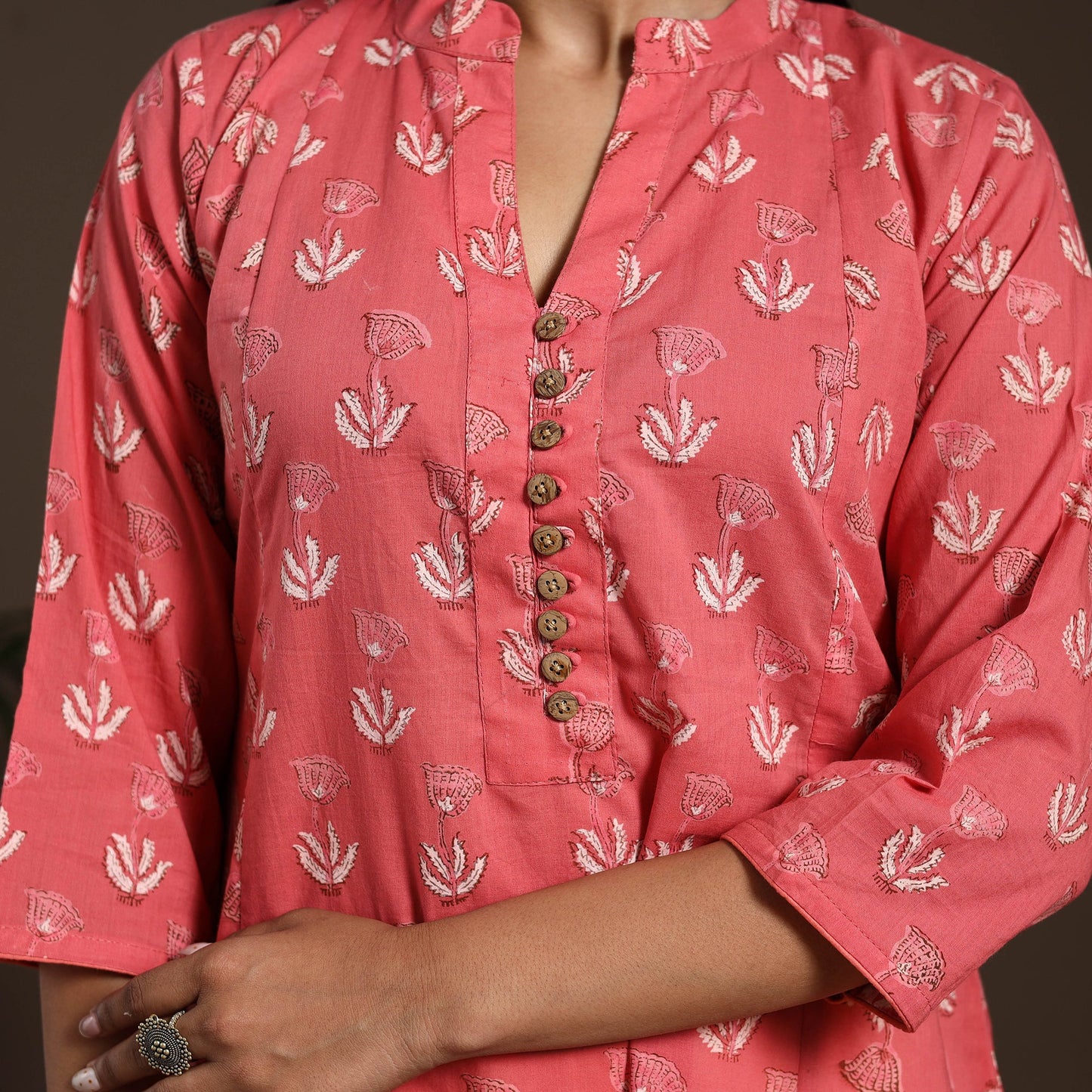 Pink - cotton a-line sanganeri kurta 04 - handcrafted