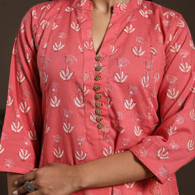 Pink - cotton a-line sanganeri kurta 04 - handcrafted