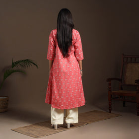 Pink - cotton a-line sanganeri kurta 04 - handcrafted