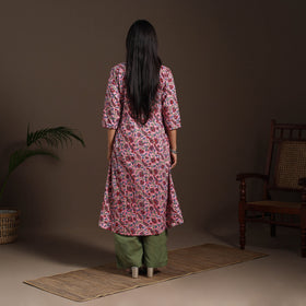 Pink - cotton a-line sanganeri kurta 05 - handcrafted