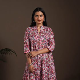 Pink - cotton a-line sanganeri kurta 05 - handcrafted