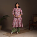 Pink - cotton a-line sanganeri kurta 05 - handcrafted