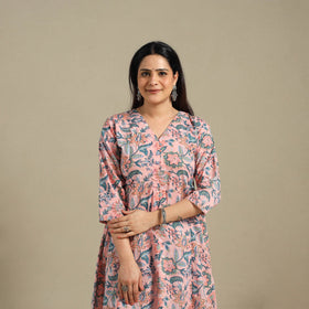Pink - cotton a-line sanganeri kurta 08 - handcrafted
