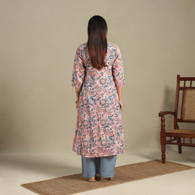 Pink - cotton a-line sanganeri kurta 08 - handcrafted