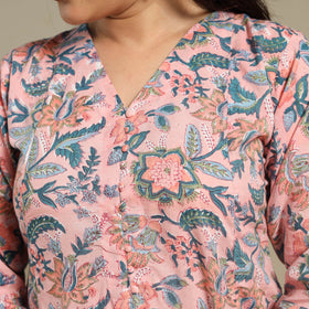 Pink - cotton a-line sanganeri kurta 08 - handcrafted