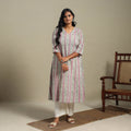 Pink Block Print Cotton A-Line Sanganeri Kurta