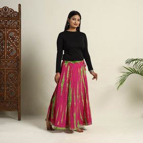  Pink Cotton Long Shibori Tie-Dye Skirt
