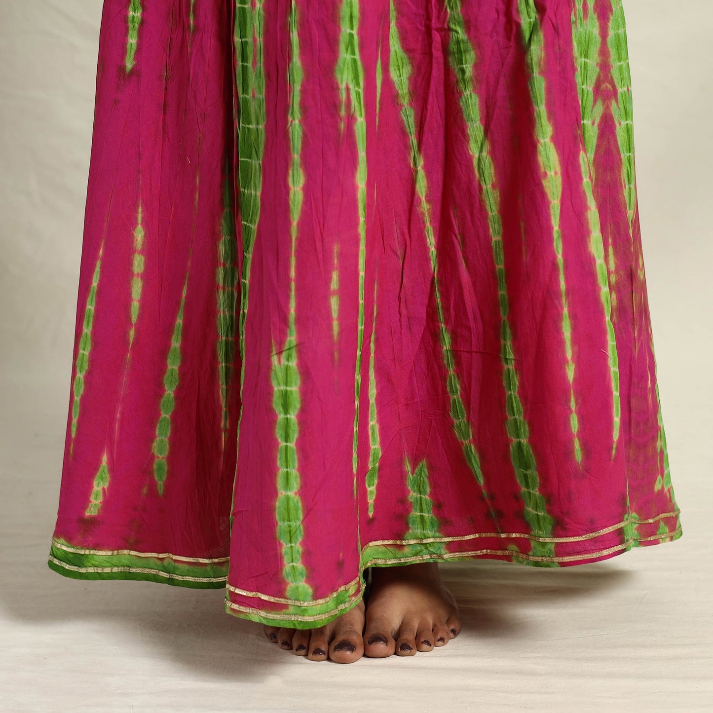  Pink Cotton Long Shibori Tie-Dye Skirt