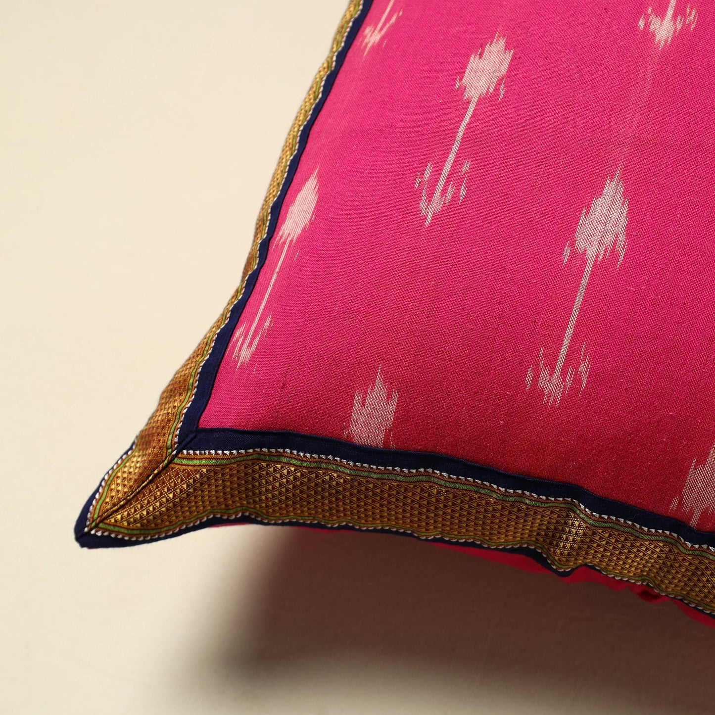 Pink Cotton Pochampally Ikat Cushion Cover