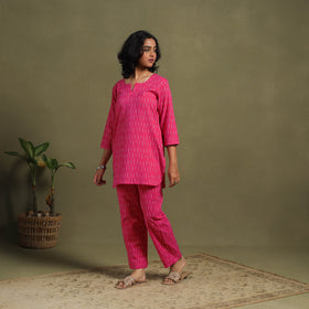 Pink Cotton Pochampally Ikat Night Suit Set