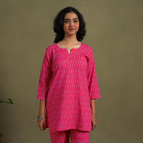 Pink Cotton Pochampally Ikat Night Suit Set