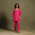 Pink Cotton Pochampally Ikat Night Suit Set