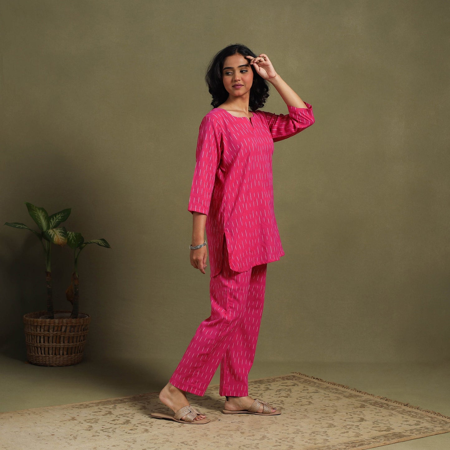 Pink Cotton Pochampally Ikat Night Suit Set