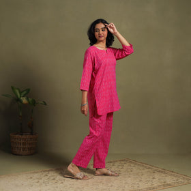 Pink Cotton Pochampally Ikat Night Suit Set