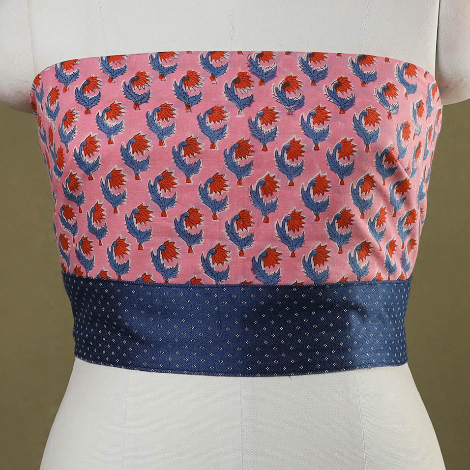 Pink Block Print Cotton Sanganeri Blouse Piece