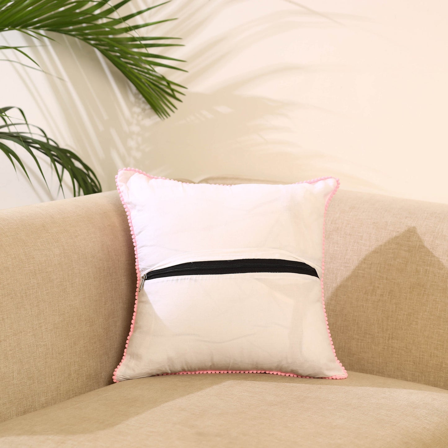  Pink Block Print Cotton Sanganeri Cushion Cover