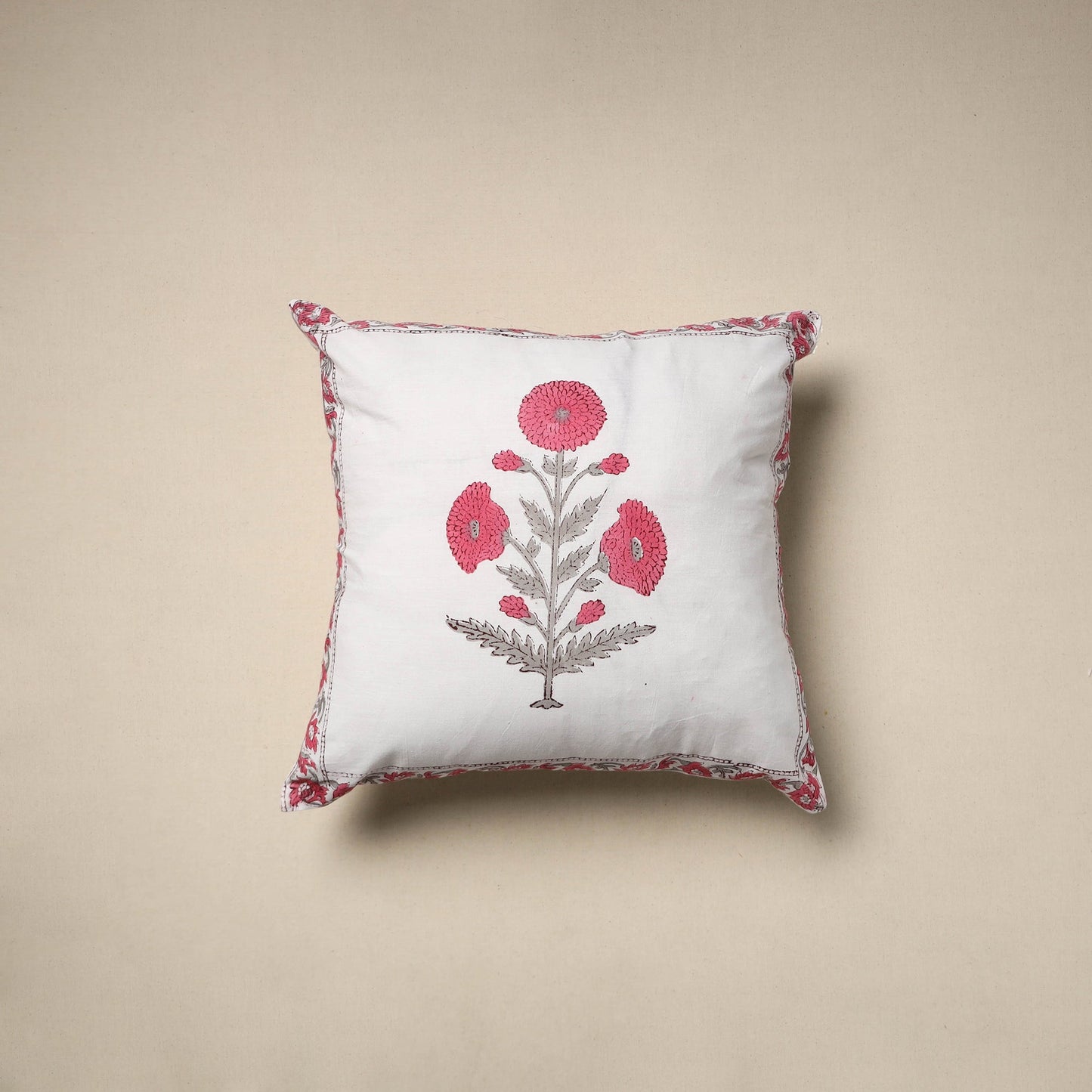 Cotton sanganeri cushion cover (16 x 16 in) 05 - handcrafted