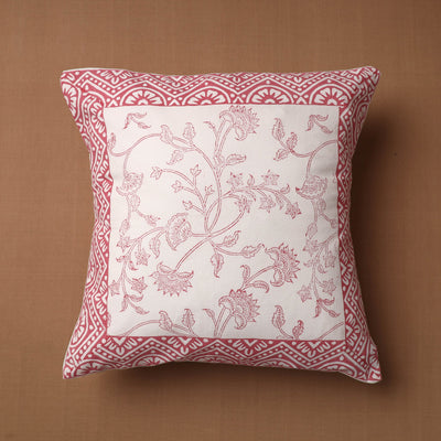 Pink Block Print Cotton Sanganeri Cushion Cover