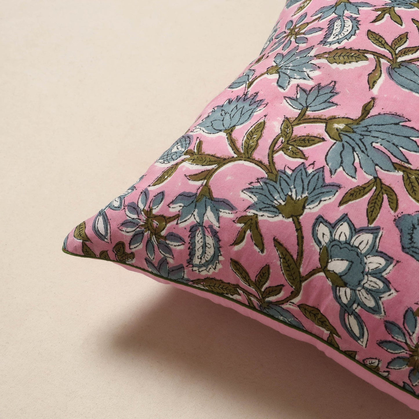 Pink - cotton sanganeri cushion cover 42 - handcrafted