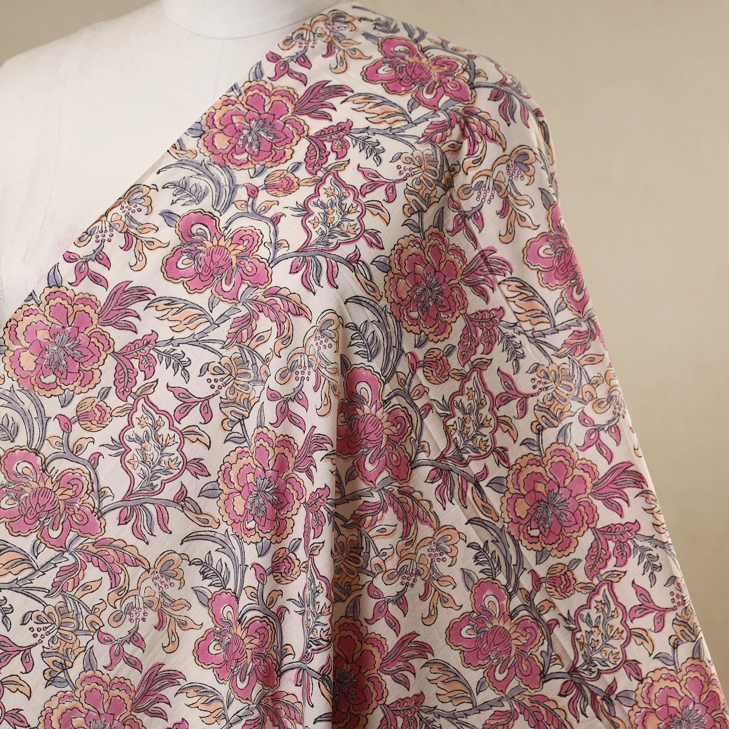 Pink - cotton sanganeri fabric 02 - handcrafted