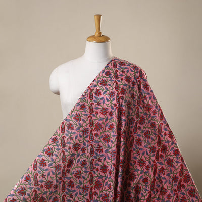 Pink Block Print Cotton Sanganeri Fabric